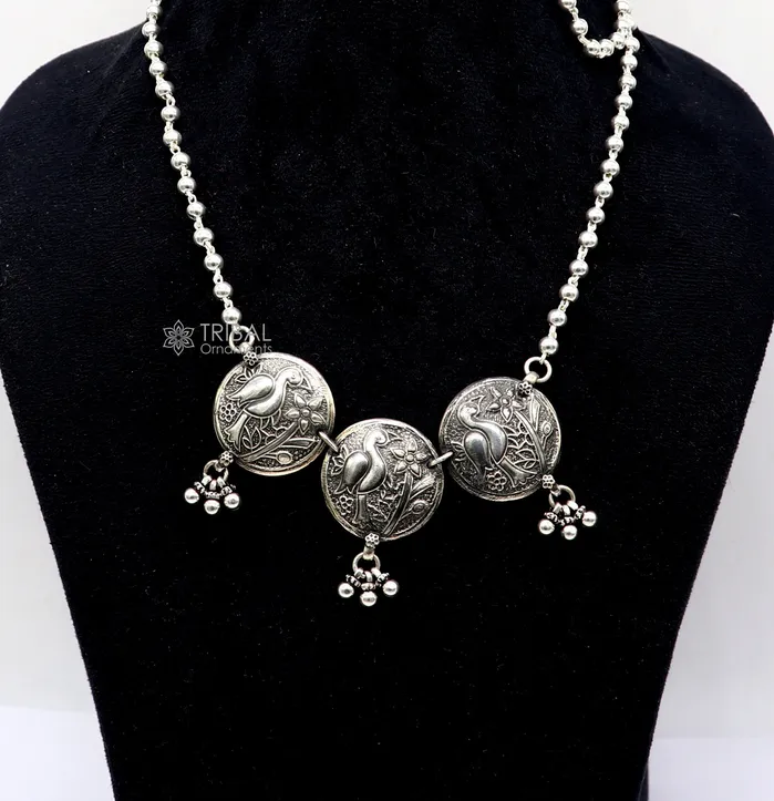 TRIBAL ORNAMENTS Necklaces 925 sterling silver handmade vintage beaded chain necklace amazing peacock pendant with hanging drops ethnic tribal long set jewelry set662 TRIBAL ORNAMENTS Necklaces 925 sterling silver handmade vintage beaded chain necklace amazing peacock pendant with hanging drops ethnic tribal long set jewelry set662