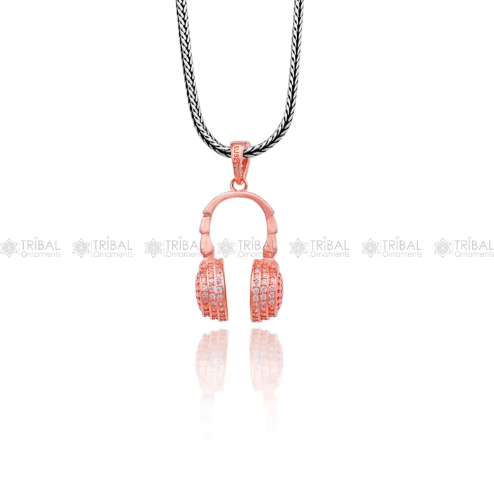 TRIBAL ORNAMENTS Necklaces 925 Sterling silver Head phones design rose gold polished pendant nsp953 TRIBAL ORNAMENTS Necklaces 925 Sterling silver Head phones design rose gold polished pendant nsp953