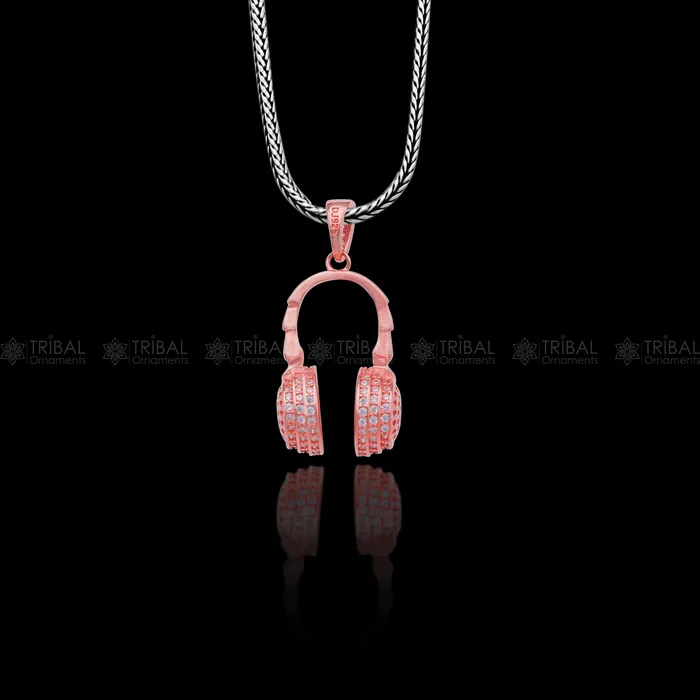 TRIBAL ORNAMENTS Necklaces 925 Sterling silver Head phones design rose gold polished pendant nsp953
