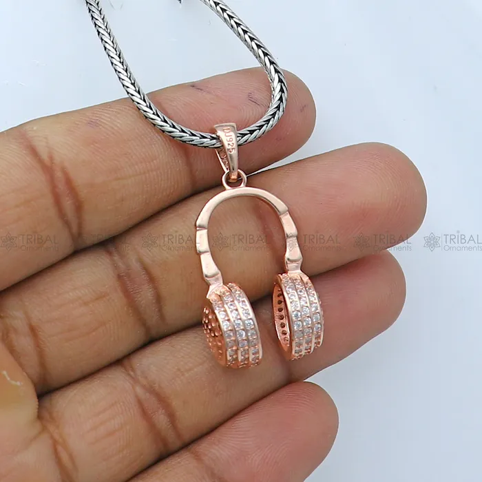 TRIBAL ORNAMENTS Necklaces 925 Sterling silver Head phones design rose gold polished pendant nsp953