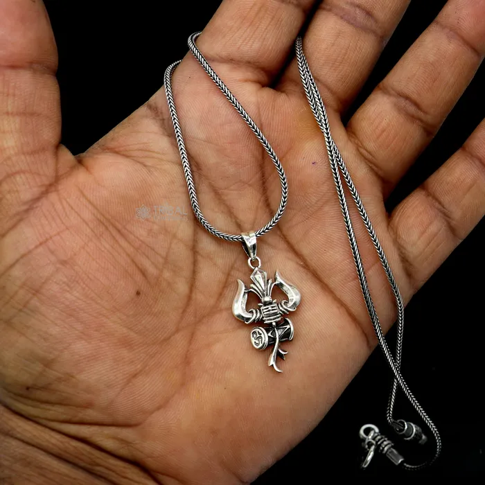TRIBAL ORNAMENTS Necklaces 925 sterling silver Lord Shiva trident pendant amazing vintage design god jewelry nsp787