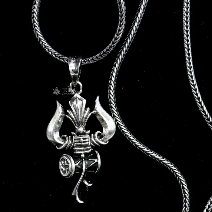 TRIBAL ORNAMENTS Necklaces 925 sterling silver Lord Shiva trident pendant amazing vintage design god jewelry nsp787