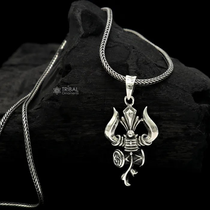 TRIBAL ORNAMENTS Necklaces 925 sterling silver Lord Shiva trident pendant amazing vintage design god jewelry nsp787