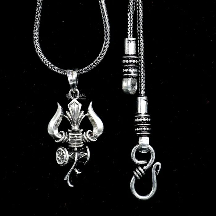 TRIBAL ORNAMENTS Necklaces 925 sterling silver Lord Shiva trident pendant amazing vintage design god jewelry nsp787