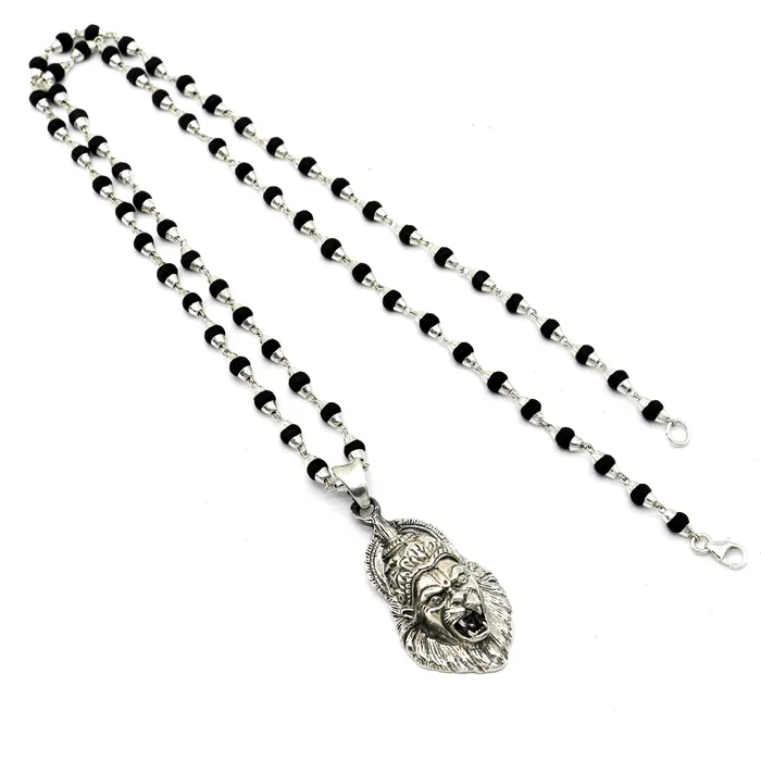 TRIBAL ORNAMENTS Necklaces 925 Sterling silver Lord Vishnu Narsimha pendant with BASIl rosary bead sset677 TRIBAL ORNAMENTS Necklaces 925 Sterling silver Lord Vishnu Narsimha pendant with BASIl rosary bead sset677