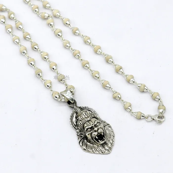 TRIBAL ORNAMENTS Necklaces 925 Sterling silver Lord Vishnu Narsimha pendant with BASIl rosary bead sset677 TRIBAL ORNAMENTS Necklaces 925 Sterling silver Lord Vishnu Narsimha pendant with BASIl rosary bead sset677