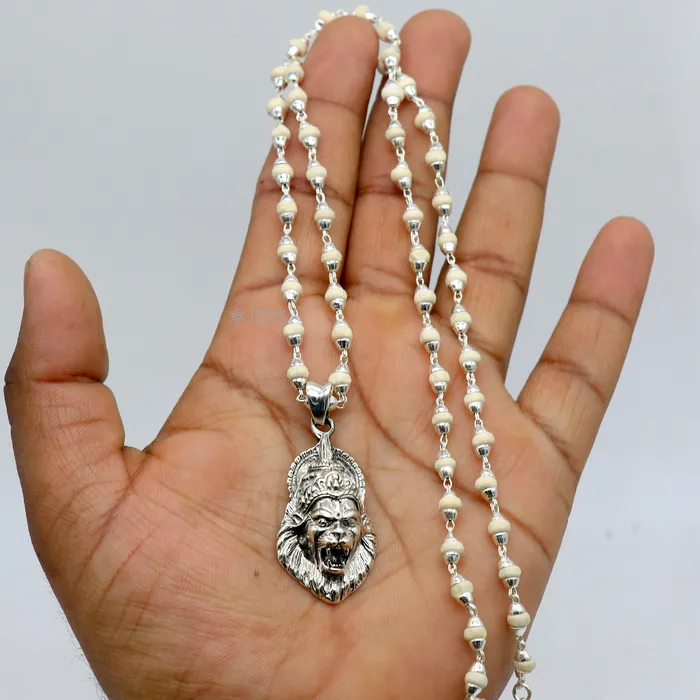 TRIBAL ORNAMENTS Necklaces 925 Sterling silver Lord Vishnu Narsimha pendant with BASIl rosary bead sset677 TRIBAL ORNAMENTS Necklaces 925 Sterling silver Lord Vishnu Narsimha pendant with BASIl rosary bead sset677