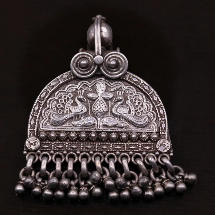 TRIBAL ORNAMENTS Necklaces 925 sterling silver solid peacock design vintage customized design handmade pedant gorgeous tribal personalized jewelry from india nsp260