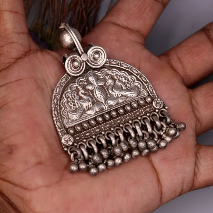 TRIBAL ORNAMENTS Necklaces 925 sterling silver solid peacock design vintage customized design handmade pedant gorgeous tribal personalized jewelry from india nsp260