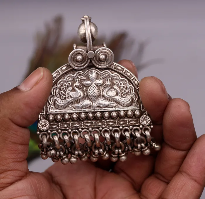 TRIBAL ORNAMENTS Necklaces 925 sterling silver solid peacock design vintage customized design handmade pedant gorgeous tribal personalized jewelry from india nsp260
