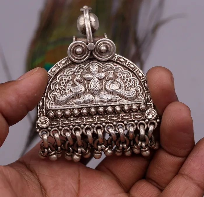 TRIBAL ORNAMENTS Necklaces 925 sterling silver solid peacock design vintage customized design handmade pedant gorgeous tribal personalized jewelry from india nsp260