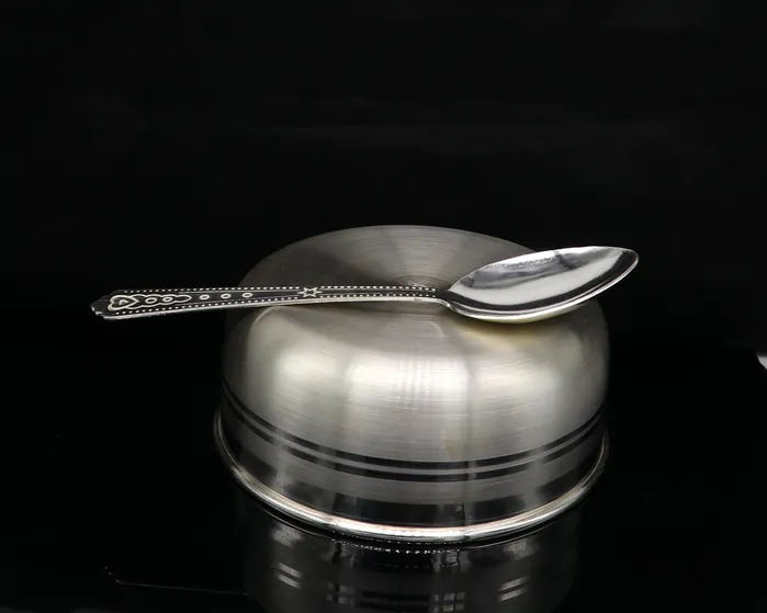 TRIBAL ORNAMENTS Necklaces 999 pure fine silver handmade solid bowl and spoon silver baby utensils set stay healthy kidsbaby for using silver vessels feeding sv126 TRIBAL ORNAMENTS Necklaces 999 pure fine silver handmade solid bowl and spoon silver baby utensils set stay healthy kidsbaby for using silver vessels feeding sv126