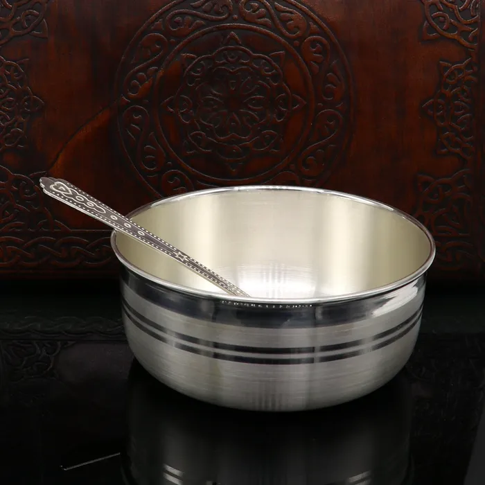 TRIBAL ORNAMENTS Necklaces 999 pure fine silver handmade solid bowl and spoon silver baby utensils set stay healthy kidsbaby for using silver vessels feeding sv126 TRIBAL ORNAMENTS Necklaces 999 pure fine silver handmade solid bowl and spoon silver baby utensils set stay healthy kidsbaby for using silver vessels feeding sv126