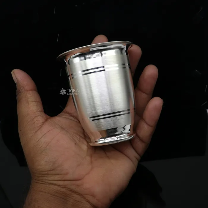 TRIBAL ORNAMENTS Necklaces 999 pure fine silver handmade water milk cup tumbler 150ML capacity silver tumbler silver baby food flask silver utensils gift sv294
