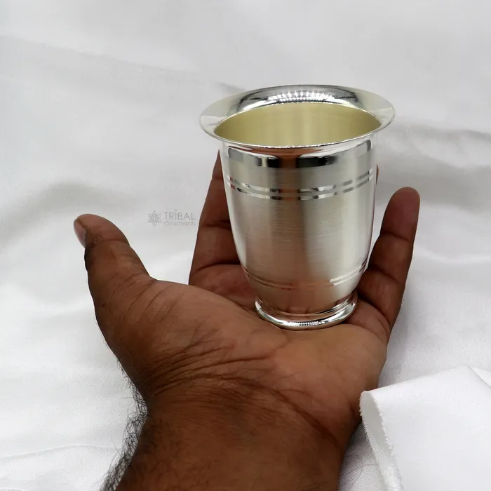TRIBAL ORNAMENTS Necklaces 999 pure fine silver handmade water milk cup tumbler 150ML capacity silver tumbler silver baby food flask silver utensils gift sv294