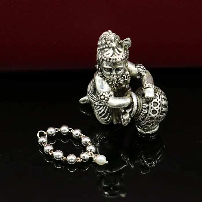 TRIBAL ORNAMENTS Necklaces Handmade sterling silver beaded bracelet Necklace for baby krishna figurine or sculpture best puja necklace sbr224