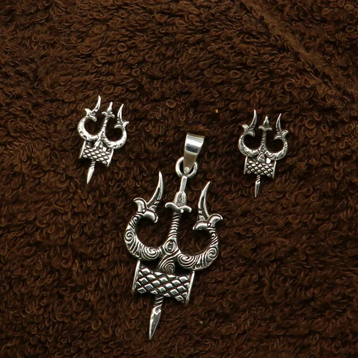 TRIBAL ORNAMENTS Necklaces Idol lord Shiva trident damaru shape 925 sterling silver customized designer pendant with stud gorgeous stylish best gifting pendant ssp359 TRIBAL ORNAMENTS Necklaces Idol lord Shiva trident damaru shape 925 sterling silver customized designer pendant with stud gorgeous stylish best gifting pendant ssp359