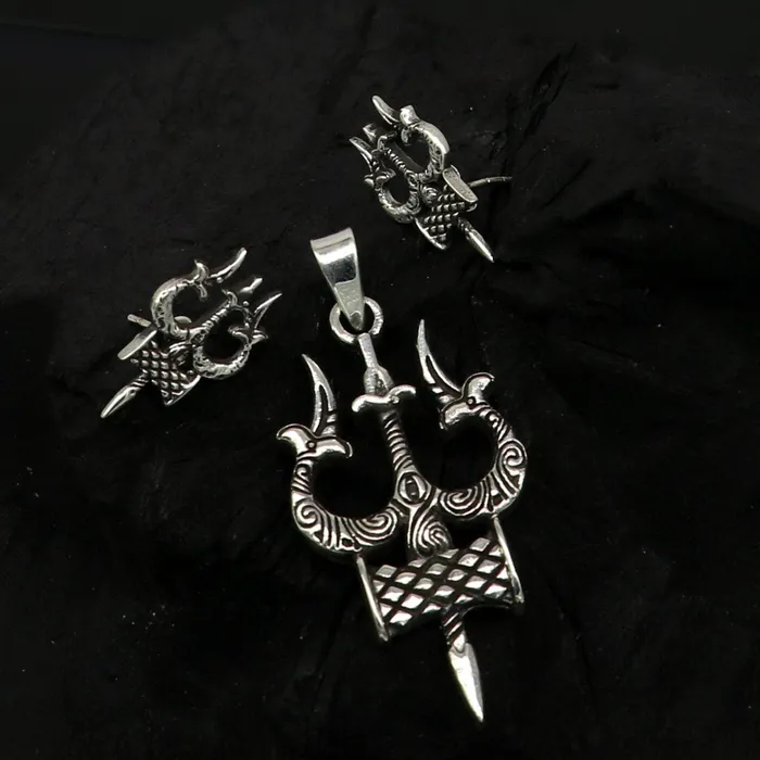 TRIBAL ORNAMENTS Necklaces Idol lord Shiva trident damaru shape 925 sterling silver customized designer pendant with stud gorgeous stylish best gifting pendant ssp359