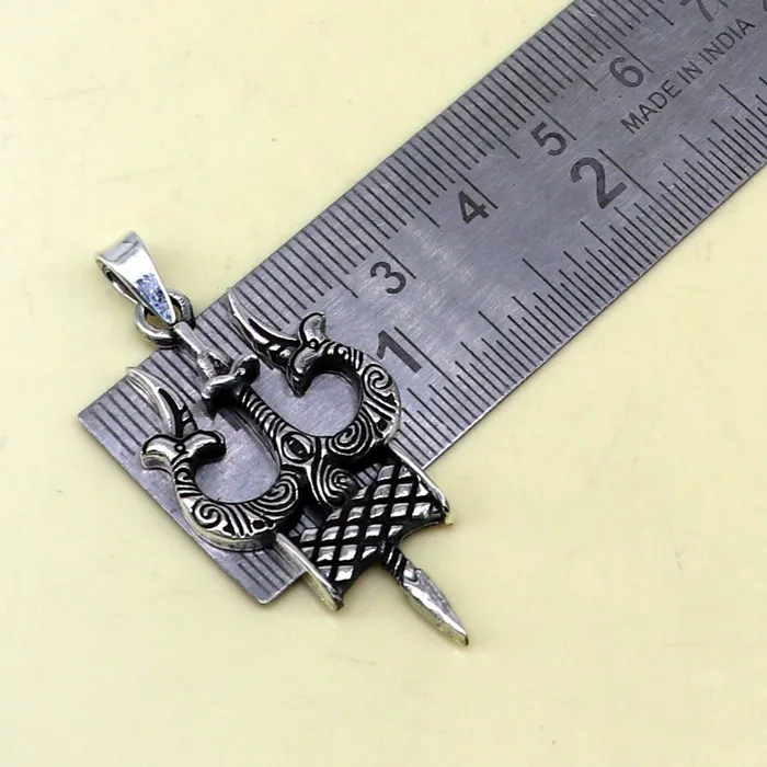 TRIBAL ORNAMENTS Necklaces Idol lord Shiva trident damaru shape 925 sterling silver customized designer pendant with stud gorgeous stylish best gifting pendant ssp359