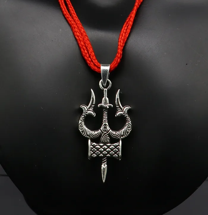 TRIBAL ORNAMENTS Necklaces Idol lord Shiva trident damaru shape 925 sterling silver customized designer pendant with stud gorgeous stylish best gifting pendant ssp359