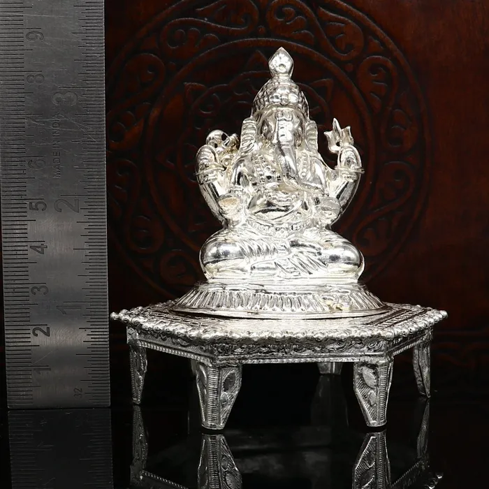 TRIBAL ORNAMENTS Necklaces Lord Ganesha With Stand or Bazot fabulous Sterling silver ganesha statue figurine for home temple diwali puja article utensils su376