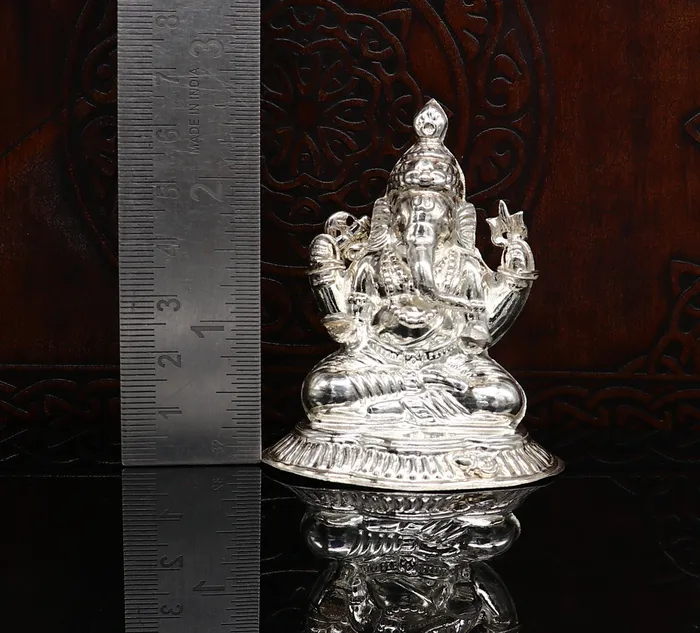 TRIBAL ORNAMENTS Necklaces Lord Ganesha With Stand or Bazot fabulous Sterling silver ganesha statue figurine for home temple diwali puja article utensils su376