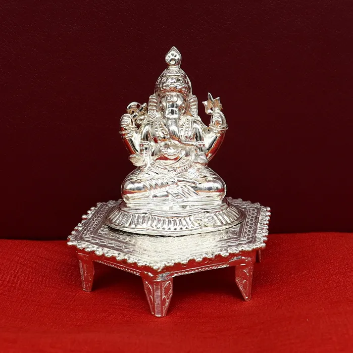 TRIBAL ORNAMENTS Necklaces Lord Ganesha With Stand or Bazot fabulous Sterling silver ganesha statue figurine for home temple diwali puja article utensils su376