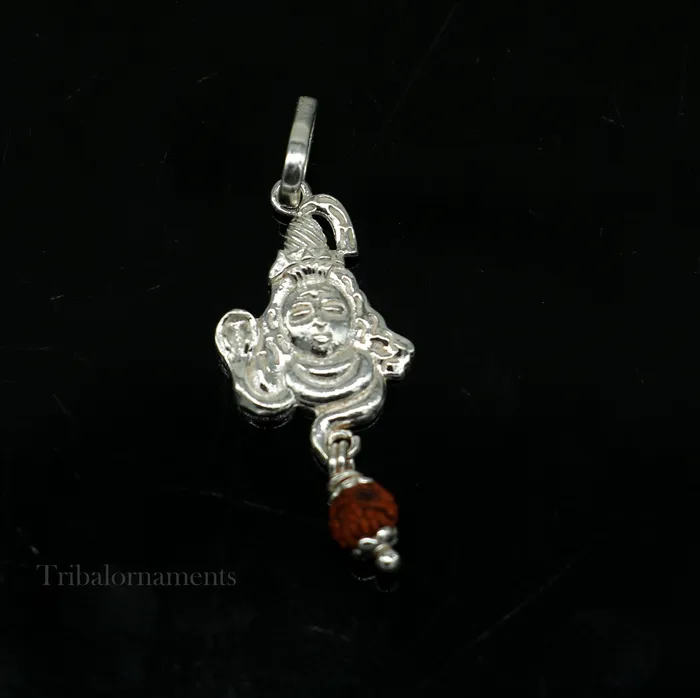 TRIBAL ORNAMENTS Necklaces Solid sterling silver amazing designer Hindu idol Lord Shiva pendant with hanging rudraksha excellent locket pendant custom jewelry ssp1121