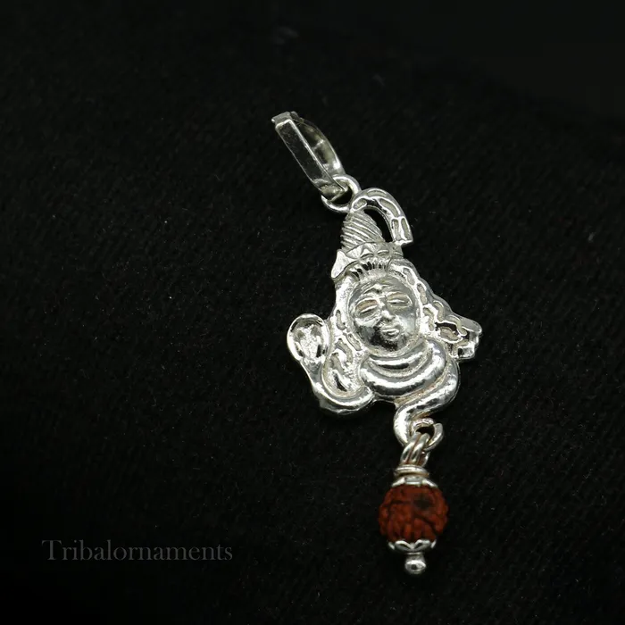 TRIBAL ORNAMENTS Necklaces Solid sterling silver amazing designer Hindu idol Lord Shiva pendant with hanging rudraksha excellent locket pendant custom jewelry ssp1121