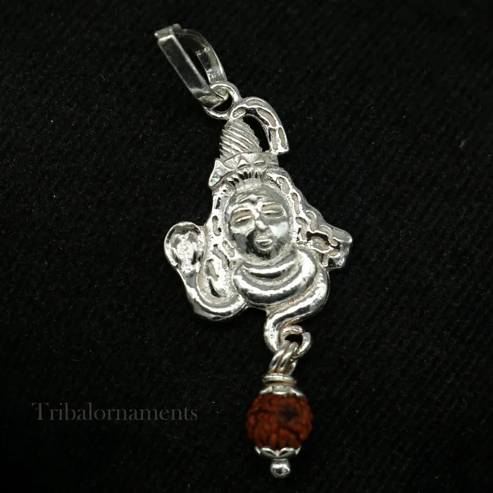 TRIBAL ORNAMENTS Necklaces Solid sterling silver amazing designer Hindu idol Lord Shiva pendant with hanging rudraksha excellent locket pendant custom jewelry ssp1121