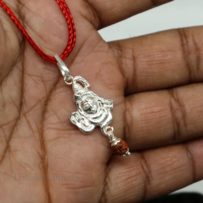 TRIBAL ORNAMENTS Necklaces Solid sterling silver amazing designer Hindu idol Lord Shiva pendant with hanging rudraksha excellent locket pendant custom jewelry ssp1121