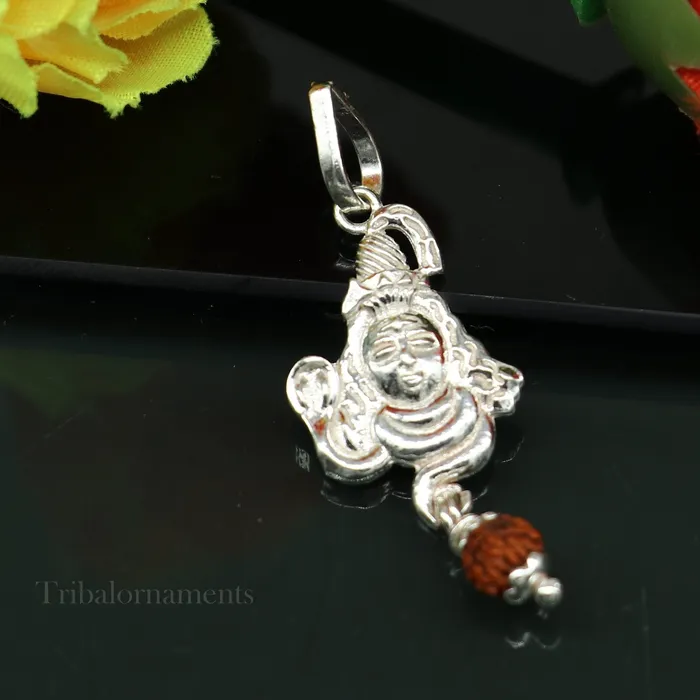 TRIBAL ORNAMENTS Necklaces Solid sterling silver amazing designer Hindu idol Lord Shiva pendant with hanging rudraksha excellent locket pendant custom jewelry ssp1121