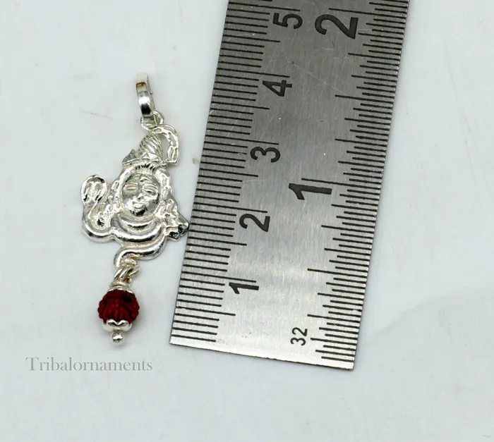 TRIBAL ORNAMENTS Necklaces Solid sterling silver amazing designer Hindu idol Lord Shiva pendant with hanging rudraksha excellent locket pendant custom jewelry ssp1121