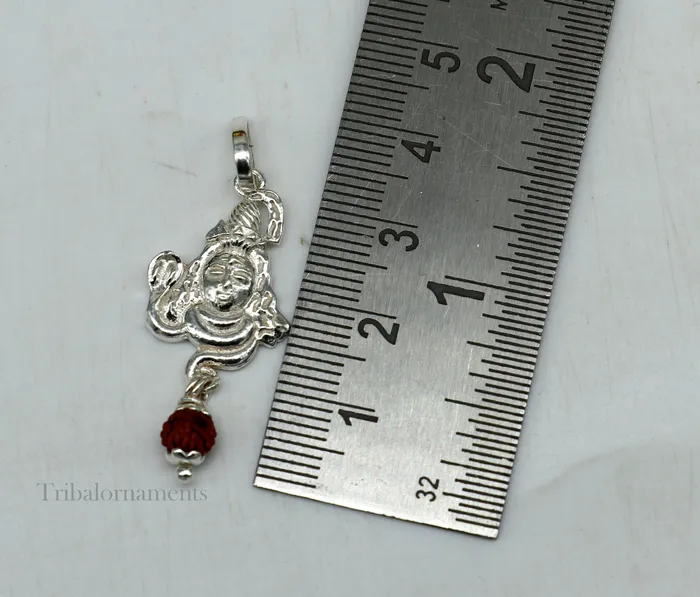 TRIBAL ORNAMENTS Necklaces Solid sterling silver amazing designer Hindu idol Lord Shiva pendant with hanging rudraksha excellent locket pendant custom jewelry ssp1121
