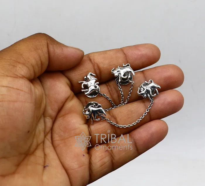 TRIBAL ORNAMENTS Rings 925 Sterling Silver bull design set of 4 kurta Buttons for Fashion Perfection silver cufflinks cultural trendy jewelry btn35 TRIBAL ORNAMENTS Rings 925 Sterling Silver bull design set of 4 kurta Buttons for Fashion Perfection silver cufflinks cultural trendy jewelry btn35