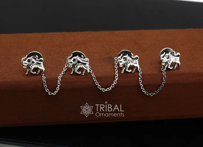 TRIBAL ORNAMENTS Rings 925 Sterling Silver bull design set of 4 kurta Buttons for Fashion Perfection silver cufflinks cultural trendy jewelry btn35 TRIBAL ORNAMENTS Rings 925 Sterling Silver bull design set of 4 kurta Buttons for Fashion Perfection silver cufflinks cultural trendy jewelry btn35