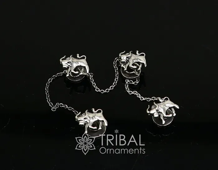 TRIBAL ORNAMENTS Rings 925 Sterling Silver bull design set of 4 kurta Buttons for Fashion Perfection silver cufflinks cultural trendy jewelry btn35 TRIBAL ORNAMENTS Rings 925 Sterling Silver bull design set of 4 kurta Buttons for Fashion Perfection silver cufflinks cultural trendy jewelry btn35