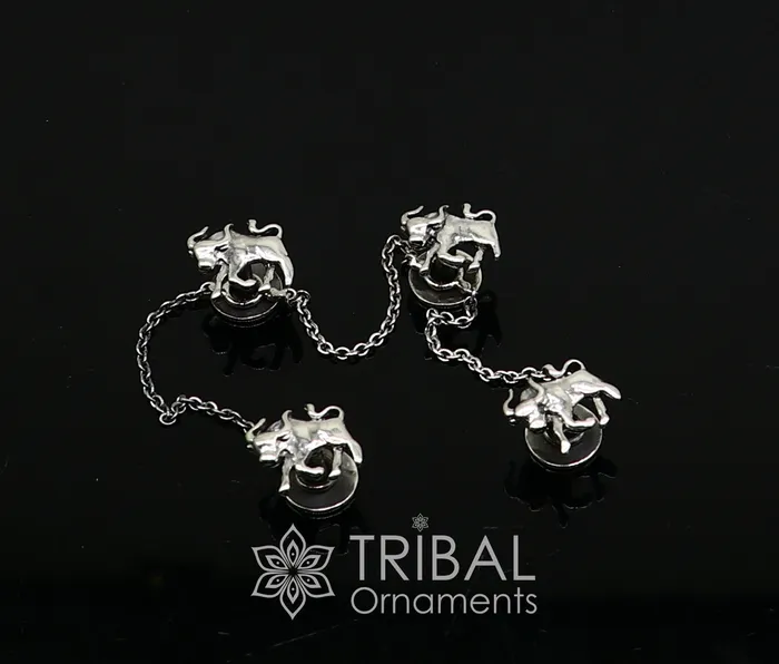 TRIBAL ORNAMENTS Rings 925 Sterling Silver bull design set of 4 kurta Buttons for Fashion Perfection silver cufflinks cultural trendy jewelry btn35 TRIBAL ORNAMENTS Rings 925 Sterling Silver bull design set of 4 kurta Buttons for Fashion Perfection silver cufflinks cultural trendy jewelry btn35