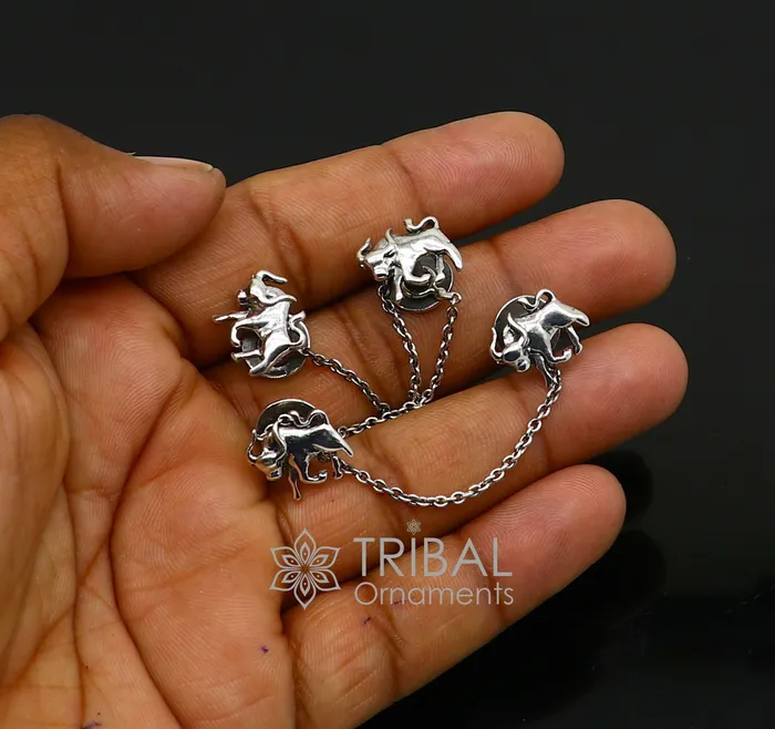 TRIBAL ORNAMENTS Rings 925 Sterling Silver bull design set of 4 kurta Buttons for Fashion Perfection silver cufflinks cultural trendy jewelry btn35 TRIBAL ORNAMENTS Rings 925 Sterling Silver bull design set of 4 kurta Buttons for Fashion Perfection silver cufflinks cultural trendy jewelry btn35