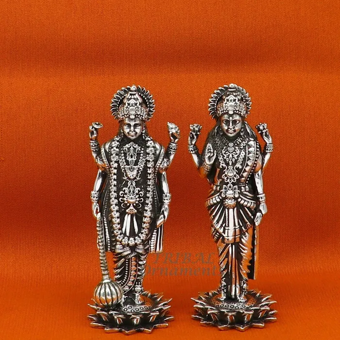 TRIBAL ORNAMENTS Rings 925 Sterling silver handmade lord Laxmi Narayanan Goddess Laxmi and Vishnu standing Statue figurine puja articles art574 TRIBAL ORNAMENTS Rings 925 Sterling silver handmade lord Laxmi Narayanan Goddess Laxmi and Vishnu standing Statue figurine puja articles art574