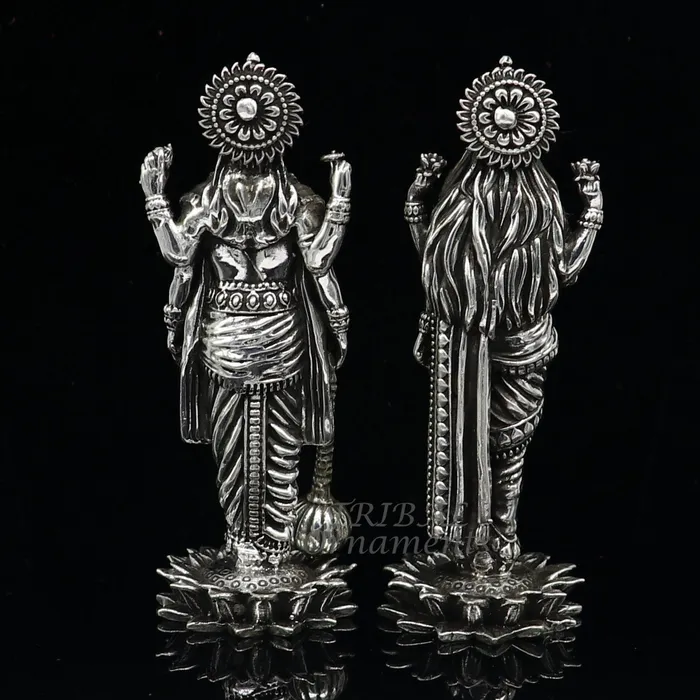 TRIBAL ORNAMENTS Rings 925 Sterling silver handmade lord Laxmi Narayanan Goddess Laxmi and Vishnu standing Statue figurine puja articles art574