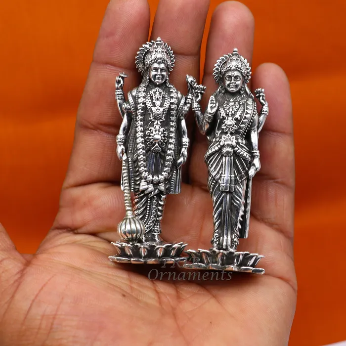 TRIBAL ORNAMENTS Rings 925 Sterling silver handmade lord Laxmi Narayanan Goddess Laxmi and Vishnu standing Statue figurine puja articles art574