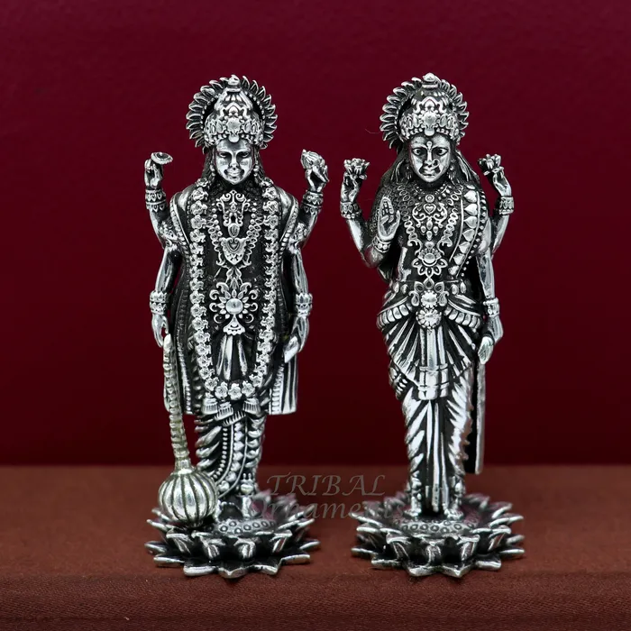 TRIBAL ORNAMENTS Rings 925 Sterling silver handmade lord Laxmi Narayanan Goddess Laxmi and Vishnu standing Statue figurine puja articles art574