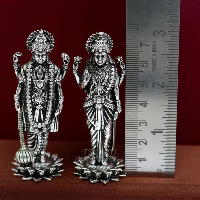 TRIBAL ORNAMENTS Rings 925 Sterling silver handmade lord Laxmi Narayanan Goddess Laxmi and Vishnu standing Statue figurine puja articles art574