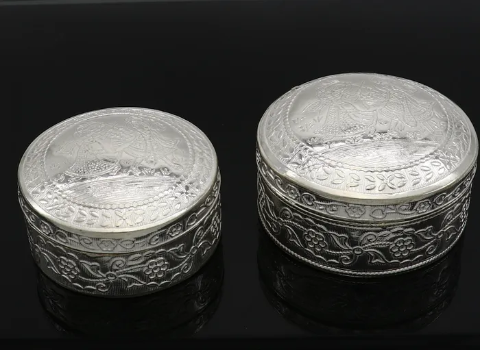 TRIBAL ORNAMENTS Rings 925 sterling silver unique antique design handmade brides eyes kajal box surma box kumkum sindur box small trinket box article stb848
