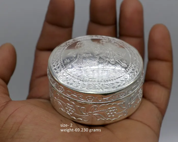 TRIBAL ORNAMENTS Rings 925 sterling silver unique antique design handmade brides eyes kajal box surma box kumkum sindur box small trinket box article stb848