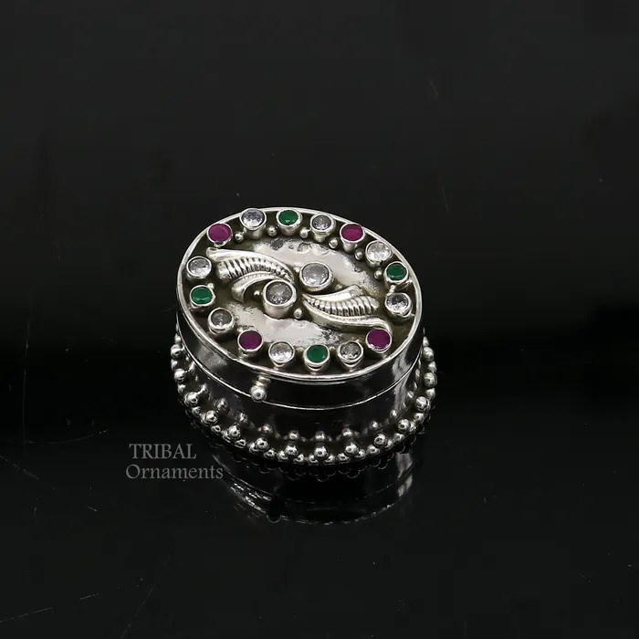 TRIBAL ORNAMENTS Rings 925 sterling silver unique design stone work trinket box kajal eyeliner box Sindur box brides gift silver box stb752 TRIBAL ORNAMENTS Rings 925 sterling silver unique design stone work trinket box kajal eyeliner box Sindur box brides gift silver box stb752