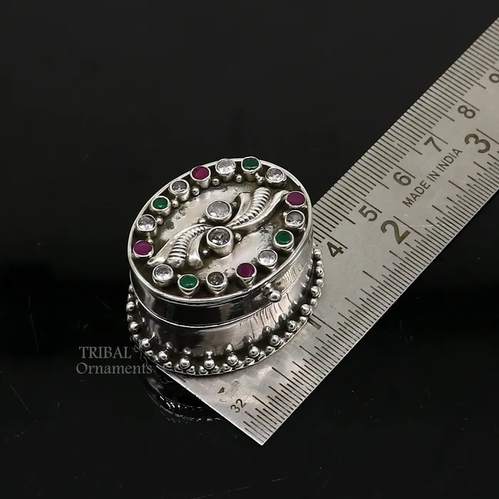 TRIBAL ORNAMENTS Rings 925 sterling silver unique design stone work trinket box kajal eyeliner box Sindur box brides gift silver box stb752 TRIBAL ORNAMENTS Rings 925 sterling silver unique design stone work trinket box kajal eyeliner box Sindur box brides gift silver box stb752