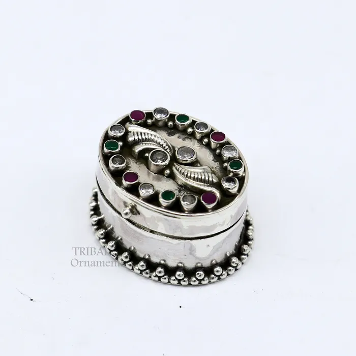 TRIBAL ORNAMENTS Rings 925 sterling silver unique design stone work trinket box kajal eyeliner box Sindur box brides gift silver box stb752 TRIBAL ORNAMENTS Rings 925 sterling silver unique design stone work trinket box kajal eyeliner box Sindur box brides gift silver box stb752