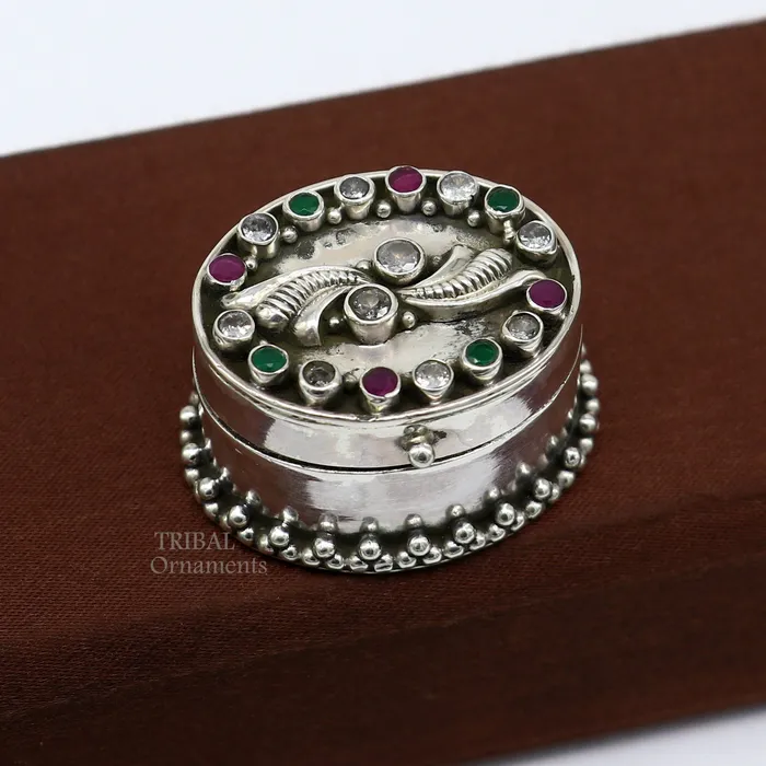 TRIBAL ORNAMENTS Rings 925 sterling silver unique design stone work trinket box kajal eyeliner box Sindur box brides gift silver box stb752 TRIBAL ORNAMENTS Rings 925 sterling silver unique design stone work trinket box kajal eyeliner box Sindur box brides gift silver box stb752